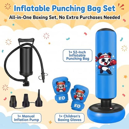 Inflatable Punching Bag for Kids: Qoosea 48 Inches Kids Bop Bag Boxing Gloves & Air Pump Dinosaur Toy Gift for Toddler & Kid Ages 3-8,Freestanding Punching Bag Easy to Inflate,Boxing Bag - color: Dark Blue