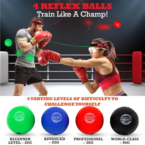 Soul Shift - Boxing Reflex Ball – Dual Competition Set | 2 Adjustable Headbands + 2 Training Balls + App Included | Speed, Agility & Hand-Eye Coordination for Adults & Kids | MMA Training Equipment - style: Family Pack (No App - 4 Balls - Reaction Ball -