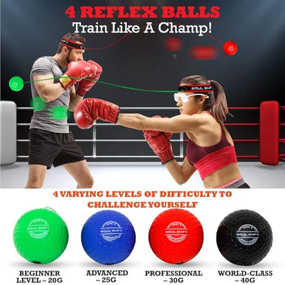 Soul Shift - Boxing Reflex Ball – Dual Competition Set | 2 Adjustable Headbands + 2 Training Balls + App Included | Speed, Agility & Hand-Eye Coordination for Adults & Kids | MMA Training Equipment - style: Family Pack (No App - 4 Balls - Reaction Ball -