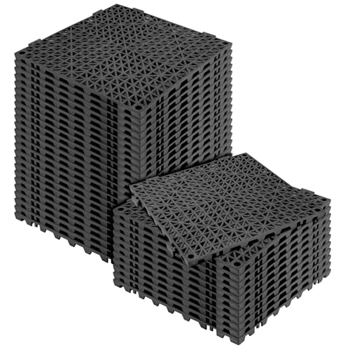 MYFAMIREA Modular Interlocking Cushion 36 Pack 11.8" x 11.8" Rubber Floor Tiles Non-Slip Splicing Drainage Mats for Deck, Black - size: 36 PCS