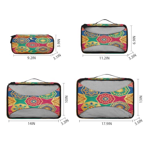 Islamic floral decoration Travel packaging box 4 sets - 4 sizes of durable luggage storage boxes,comprehensive packaging boxes for toiletries,underwear,shoes,and travel essentials