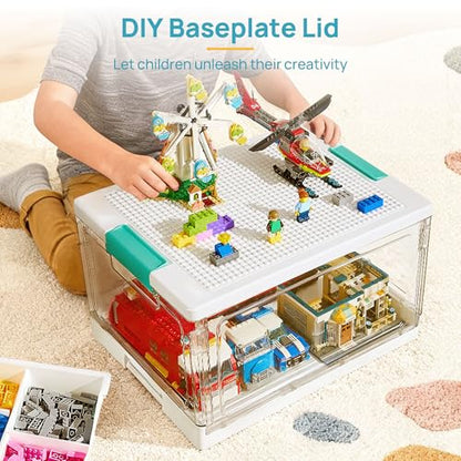 Vtopmart 24 QT Plastic Storage Box with Building Baseplate Lid and Removable Tray,Craft Organizer and Storage for Art Supplies, Beads and Sewing,1 Pack