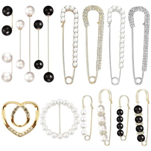 16 PCS Women's Brooch Set Sweater Shawl Clips Retro hawl Clips Faux Crystal Pearl Brooch Pins or Women Girls
