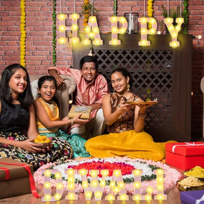 Aurelema 11 Pcs Happy Diwali Decorations Happy Diwali LED Letter Lights Sign Battery Powered Table Decorations for Party Gift - size: 8.27 inches, style: Happy Diwali