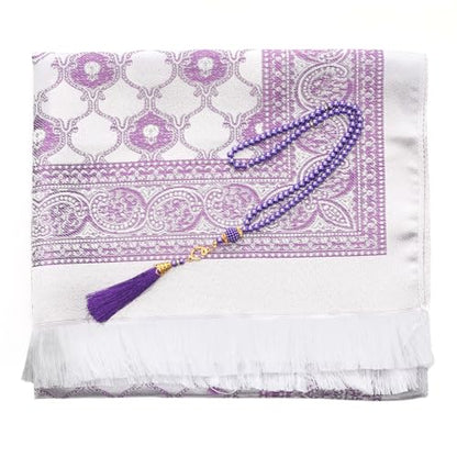 Muslim Prayer Rug and Beads with Portable Bag, Muslim Gifts for Women Men, Janamaz, Sajadah, Soft Mat Islam Gifts Set, Turkish Sajadah for Ramadan, Eid, Hajj, Travel, Pray - color: Purple