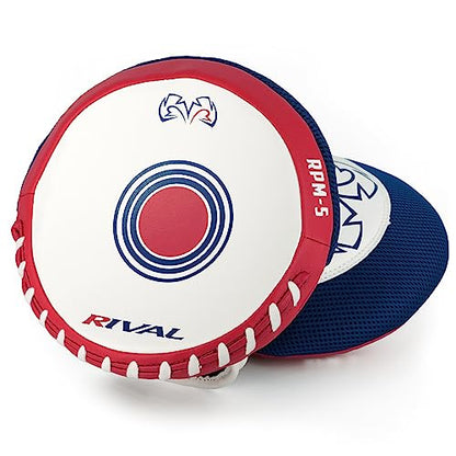 RIVAL Boxing RPM5 2.0 Parabolic Punch Mitts - Perfect for Precision and Combination Punching, 7" Diameter Striking Surface - color: Red/White/Blue