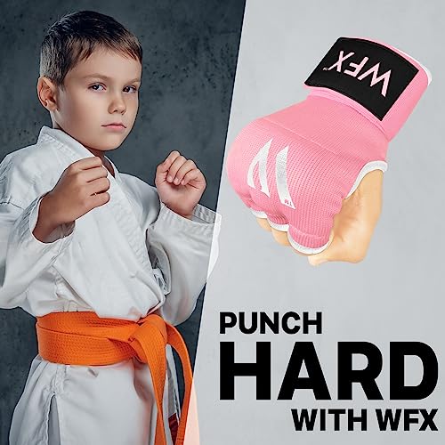 WFX Kids Junior Boxing Hand Wraps Inner Gloves Gel Padded Elasticated Padded Fist Under Gloves Pair Combat Sports for Young Fighters Gel Boxing Hand Wraps - color: Pink