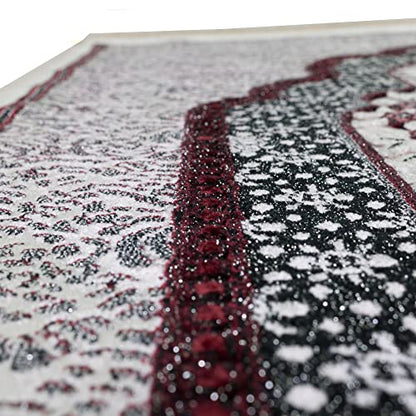 Modefa Turkish Islamic Velvet Prayer Rug - Prayer Mat Carpet for Men and Women - Traditional Muslim Janamaz Sajada - Ramadan or Eid Gift - with Car Hanger - Luxury Winter Rose (Black/Pink) - color: Black / Pink