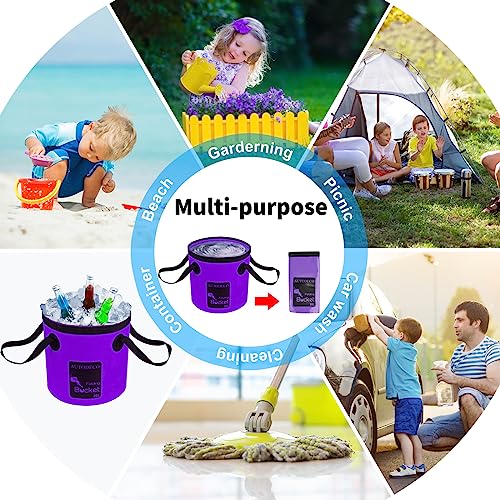 Collapsible Bucket 5 Gallon Container Folding Water Bucket Portable Wash Basin 20L - color: Purple