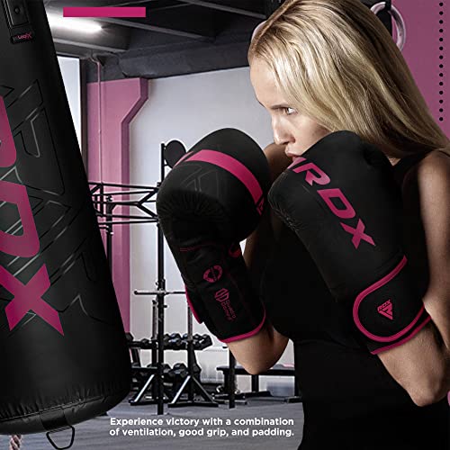RDX Boxing Gloves, Pro Training Sparring, Maya Hide Leather, Muay Thai MMA Kickboxing, Men Women Adult, Heavy Punching Bag Focus Mitts Pads Workout, Ventilated Palm, Multi Layered, 8 10 12 14 16 18 Oz - color: PINK, size: 14 OZ