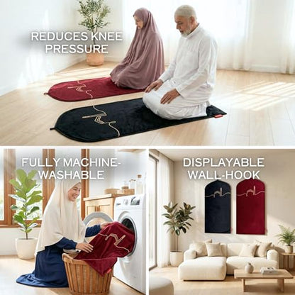 TAKVA EasiClean™ Indoor Prayer Mat | Kaaba Collection (ComfitPlus, Kaaba Maroon) Padded Memory Foam Prayer Rug, Muslim, Islamic Prayer Rugs - color: Kaaba Maroon