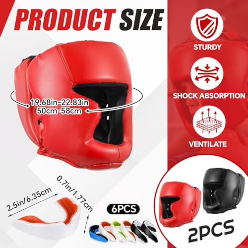 8 Pcs Kids Boxing Training Set - 2 Adjustable Headgear Helmets & 6 EVA Mouthguards for MMA, Muay Thai, Kickboxing - Beginner Sparring Gear