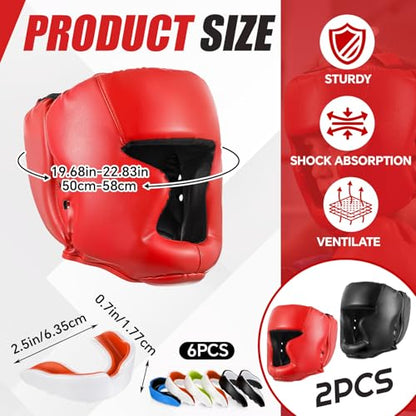 8 Pcs Kids Boxing Training Set - 2 Adjustable Headgear Helmets & 6 EVA Mouthguards for MMA, Muay Thai, Kickboxing - Beginner Sparring Gear