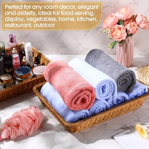 Eccliy 6 Pack Wicker Bread Baskets Woven Serving Basket, 19 Inch | Poly Wicker Storage for Gift, Rectangle Rattan Display Trays for Bread Food Vegetables Fruit Snacks Tabletop Restaurant Home - size: 19 Inch