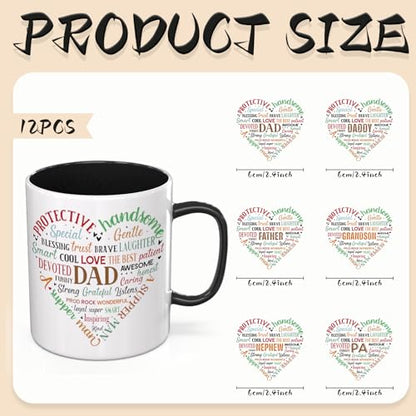 UV DTF Cup Wrap 12 Sheets Daddy Transfer Sticker | High Definition Colors, Strong Adhesion, Cold Transfer Printing, with UV Protective Layer, Wide Pattern Selection - style: Father's Day Daddy Heart