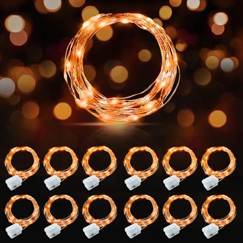 AIKEI 12 Pack LED Fairy Lights Battery Operated, Halloween String Lights Waterproof 7 Feet 20 Led Firefly Starry Lamps for Wedding Party Bedroom Garden Christmas Decoration, Orange - color: Orange, size: 12 Pack