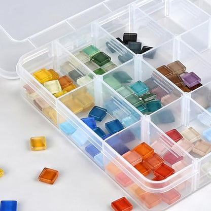 MREEYFILL 6-Pack 18-Grid Clear Plastic Organizer Box 8x6x1 | Small storage case, adjustable dividers for beads, jewelry, mini craft, nail art, fishing hooks, screws, tiny hardware