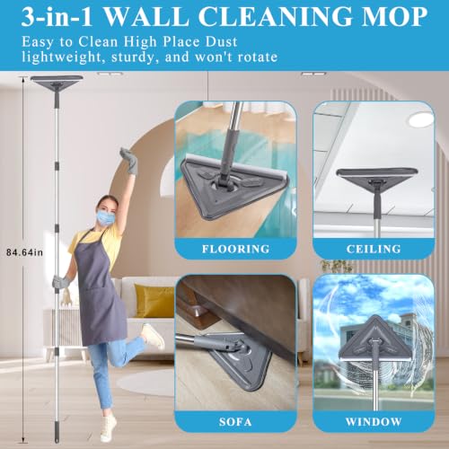 Microfiber Duster Kit 27pcs with 30 to 100 Inches Extension Pole and Wall Cleaner Mop, Washable and Bendable Feather Duster for Cleaning Ceiling Fans, High Ceilings, Cobwebs, Blinds, Grey - size: 27pcs