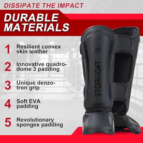 MMA Martial Arts Shin Guards – Padded, Adjustable Muay Thai Leg Guards with Instep Protection for Kickboxing/MMA Training and Sparring – Durable, Professional Equipment