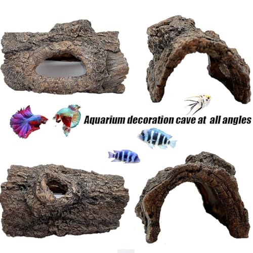 Tfwadmx Aquarium Decoration Cave Resin Hollow Tree Trunk Log Terrarium Ornament Fish Tank Hideout for Betta Cichlid Shrimp Small Reptile Gecko