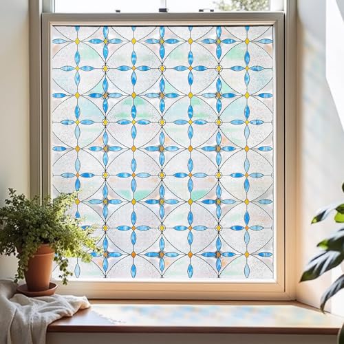 Window Privacy Film, 3D Stained Glass Window Film, 35.4x78.7in | Decorative Window Privacy Film for Bathroom, Front Door, Home, Sun Blocking Heat Control, Static Cling, Blue Tears - color: Blue Tears, size: 35.4inch x 78.7inch
