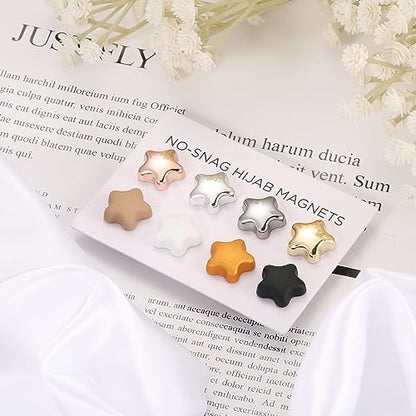 8PCS Hijab Magnetic Pins, Multi-Purpose Strong Magnetic Hijab Pins Scarf Clasp Pinless Brooch for Women Scarves Clothes, Star-shaped