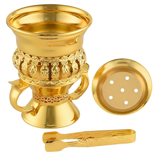 Bakhoor Burner Set Tray, Frankincense Resin Burner, Charcoal insencents Burner, Metal Incense Censer for Yoga Spa Meditation, with Cone Incense Holder and Tongs(Glod) - color: Glod-01