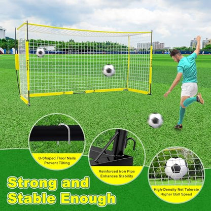 Soccer Goal 12×6 ft /16×7 ft Portable Soccer Goals Net for Backyard | Quick Setup Training Equipment, with Carry Bag, 4 Ground Nails, 12 Training Cones - color: 12×6FT Yellow