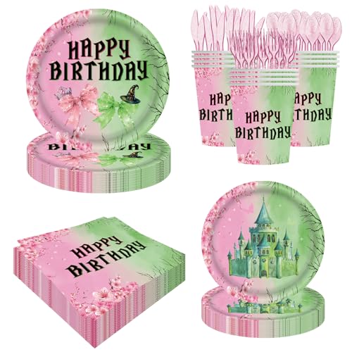 140pcs Pink and Green Witch Party Decorations Tableware, Witch Table Centerpieces Party Supplies, Tableware Set Paper Cups for Girls Birthday Party Decorations Severs 20 Guests - size: Witch Party - 140pcs