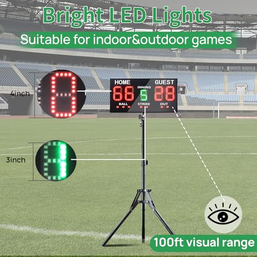 YZ LED Baseball/Softball Scoreboard for Fence, High-Light Digital Scoreboard with Remote, Rechargeable Wireless Electronic Baseball Scoreboard, Score Keeper with Innings Balls Strikes Outs Outdoor