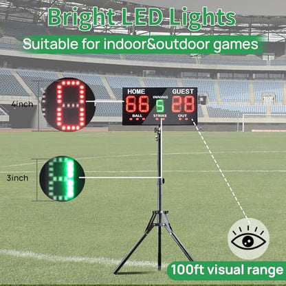YZ LED Baseball/Softball Scoreboard for Fence, High-Light Digital Scoreboard with Remote, Rechargeable Wireless Electronic Baseball Scoreboard, Score Keeper with Innings Balls Strikes Outs Outdoor