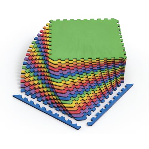 Dual-Sided Reversible 1/2" Foam Exercise Mats for Home Gym - Interlocking EVA Foam Tiles - color: Rainbow Pack/Black, size: 18 Tiles - 72 Sq. Ft.