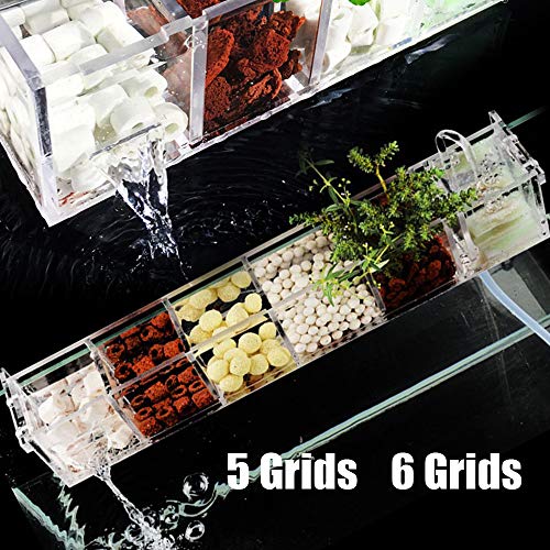6 Grids Acrylic Fish Tank Filter Box External Aquarium Water Filter Case Transparent Acrylic Hang On Filter Box Aquarium Accessory for Restaurant Home Hotel, Without Pump (6 Grids)