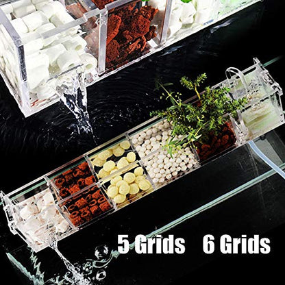 6 Grids Acrylic Fish Tank Filter Box External Aquarium Water Filter Case Transparent Acrylic Hang On Filter Box Aquarium Accessory for Restaurant Home Hotel, Without Pump (6 Grids)