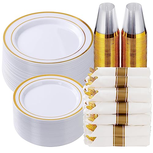 Goodluck 350 Piece Gold Plastic Dinnerware Set for 50 Guests - color: Gold, style: 350 Piece (50 guests)