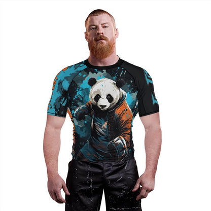 Panda Fighter Men's Short Sleeve Compression Rash Guard MMA Jiu Jitsu BJJ Grappling Base Layer Combat Shirt - color: V3, size: Small