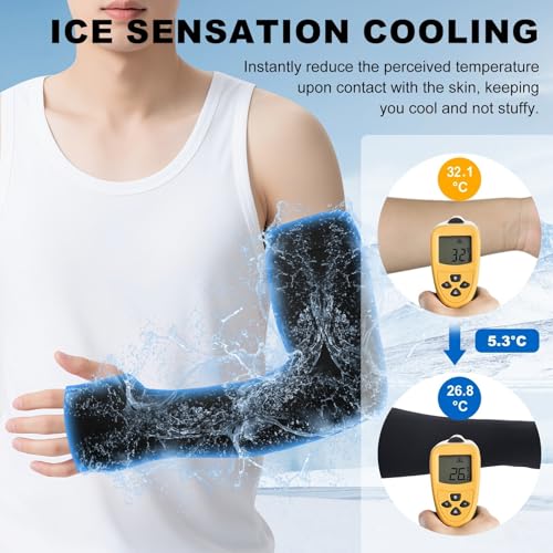 Cooling Arm Sleeves with Thumb Hole for Men & Women, UV Sun Protection Compression Sleeves for Outdoor - color: Black