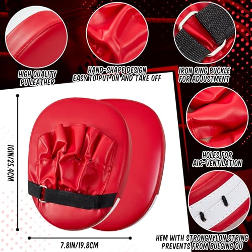 Poen 4 Pcs Taekwondo Kick Pads Set with Focus Mitts and Double Kick Paddle, Martial Arts Training Equipment for Kids Adults, Karate Kickboxing Punching and Kicking Practice Gear - color: Red