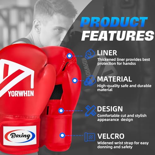 Boxing Gloves for Men Women, Training Sparring Boxing Gloves, Heavy Punching Bag Workout Gloves for Boxing Kickboxing Muay Thai Mixed Martial Arts MMA Training - color: Red