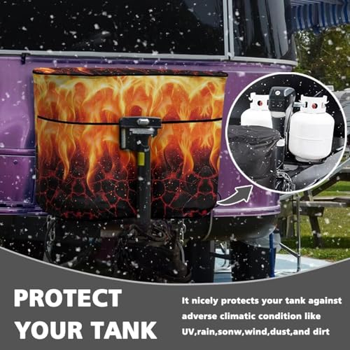 Fire Pattern Double 20lb RV Propane Tank Cover Reliable Weather Resistant Gas Cylinder Cover Travel Trailer Polyester Waterproof Cover Halloween Dec - color: Fire Pattern, size: S(20LB)