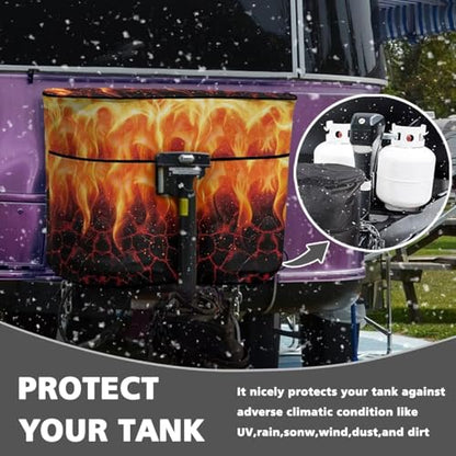 Fire Pattern Double 20lb RV Propane Tank Cover Reliable Weather Resistant Gas Cylinder Cover Travel Trailer Polyester Waterproof Cover Halloween Dec - color: Fire Pattern, size: S(20LB)