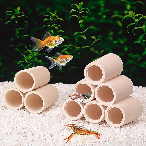 Aquarium Cave Ceramic Shelters - Shrimp and Small Fish Habitat, Breeding Tube, Hiding cave,Aquarium Decorative 3/6/Single Holes,6 Way Pipe - color: 6 Way Pipe