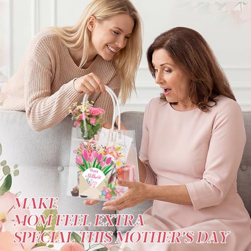 Aliceset 24 Pcs Happy Mother's Day Clear Gift Bags Transparent Plastic Tote Bags with Handles Reusable PVC Goodie Handbags for Mom Women Appreciation Gifts Spring Party Favors, 6.31"x 5.91"x 3.15" - style: Happy Mother's Day
