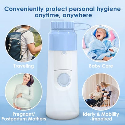 Portable Bidet for Travel – 350ml High Pressure Handheld Electric Portable Bidet - IPX7 Waterproof, Pocket-Sized Rechargeable Travel Budet Bottle for Women, Men & Baby - Personal Hygiene Cleaning