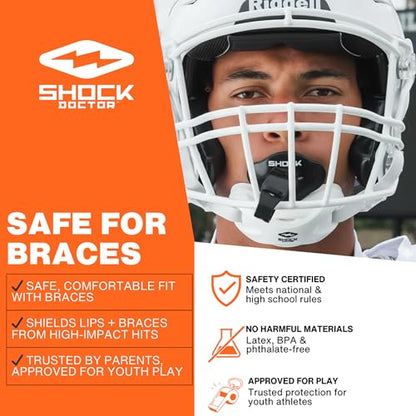 Shock Doctor Lip Guard, Adult and Youth Mouth Guard Football with Strap, Breathable Wide Opening Football Mouthpiece for Youth and Adults OSFA, Shock Doctor Mouth Guards, Max Airflow - color: Trens Blue/ Clear