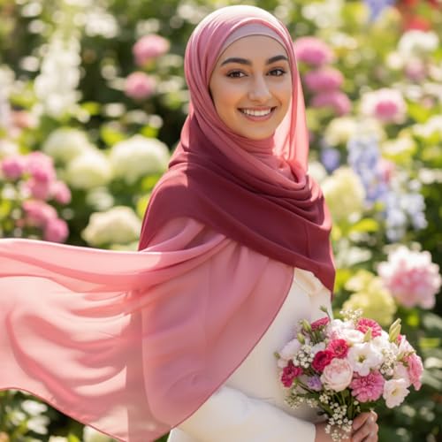 Geyoga Ombre Hijab Head Scarf for Women Muslim Modal Rayon Shawl Lightweight Soft Head Wrap - color: Dark Pink,light Pink