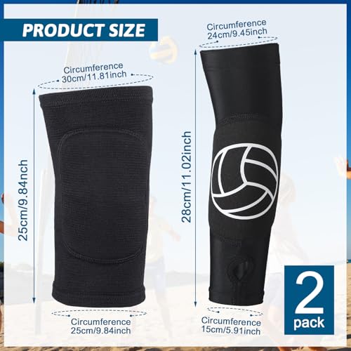 Hungdao 2 Set Volleyball Knee Pad and Arm Sleeve Volleyball Accessories Stuff Forearm Elbow Sleeve Wrist Guard with Protection Pad and Thumb Hole for Women Men Adult - color: Classic