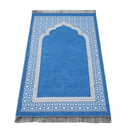 Islamic Prayer Rug Elegant Masjid Pattern Thin Mat Muslim Portable Blanket Ramadan Eid Gift Rug Turkish Prayer Carpet - Blue 1pc - color: 1pc Bluec