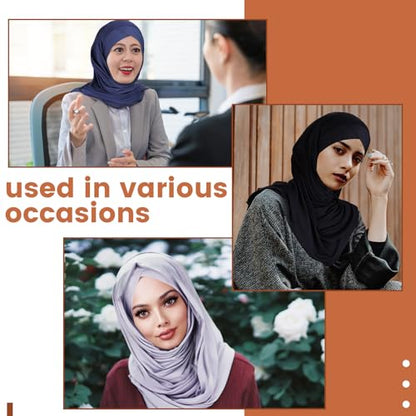 XEPST 2 Pieces Instant Hijabs for Women, Muslim Long Hijab Scarf Lightweight Soft Head Wraps Solid Color Hijab for Women