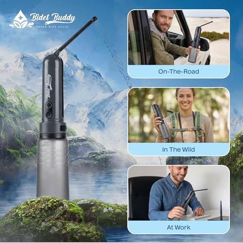 BIDET BUDDY® GoFlow Portable Bidet for Travel - 320ml Bottle with Adjustable Power Modes, Nozzle Wand, IPX7 Waterproof, USB C Charging, 800mAh Rechargeable Battery, Medium Pressure - style: 320ML